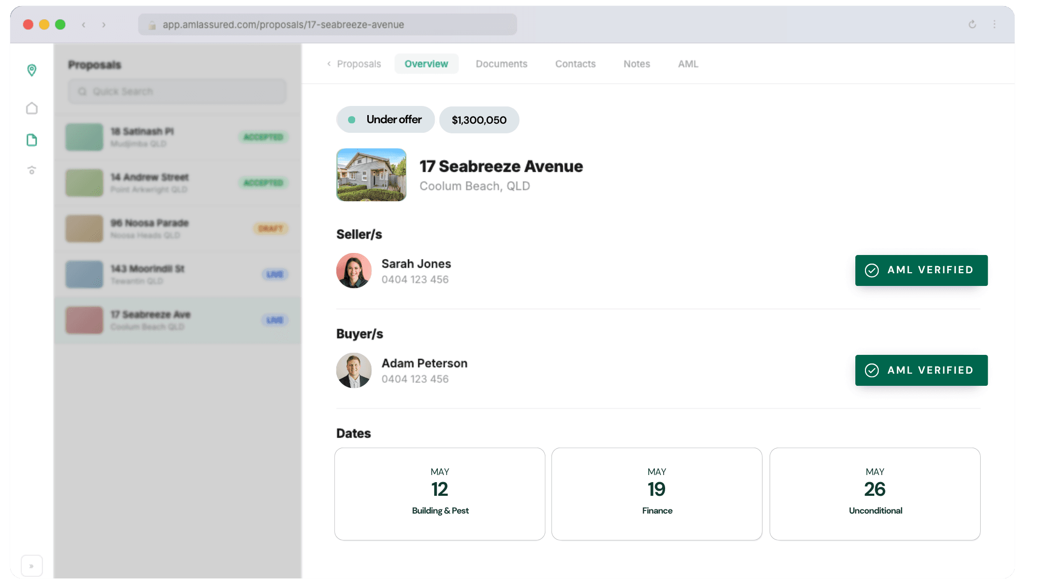 Green Verified result screen with name, timestamp, report link