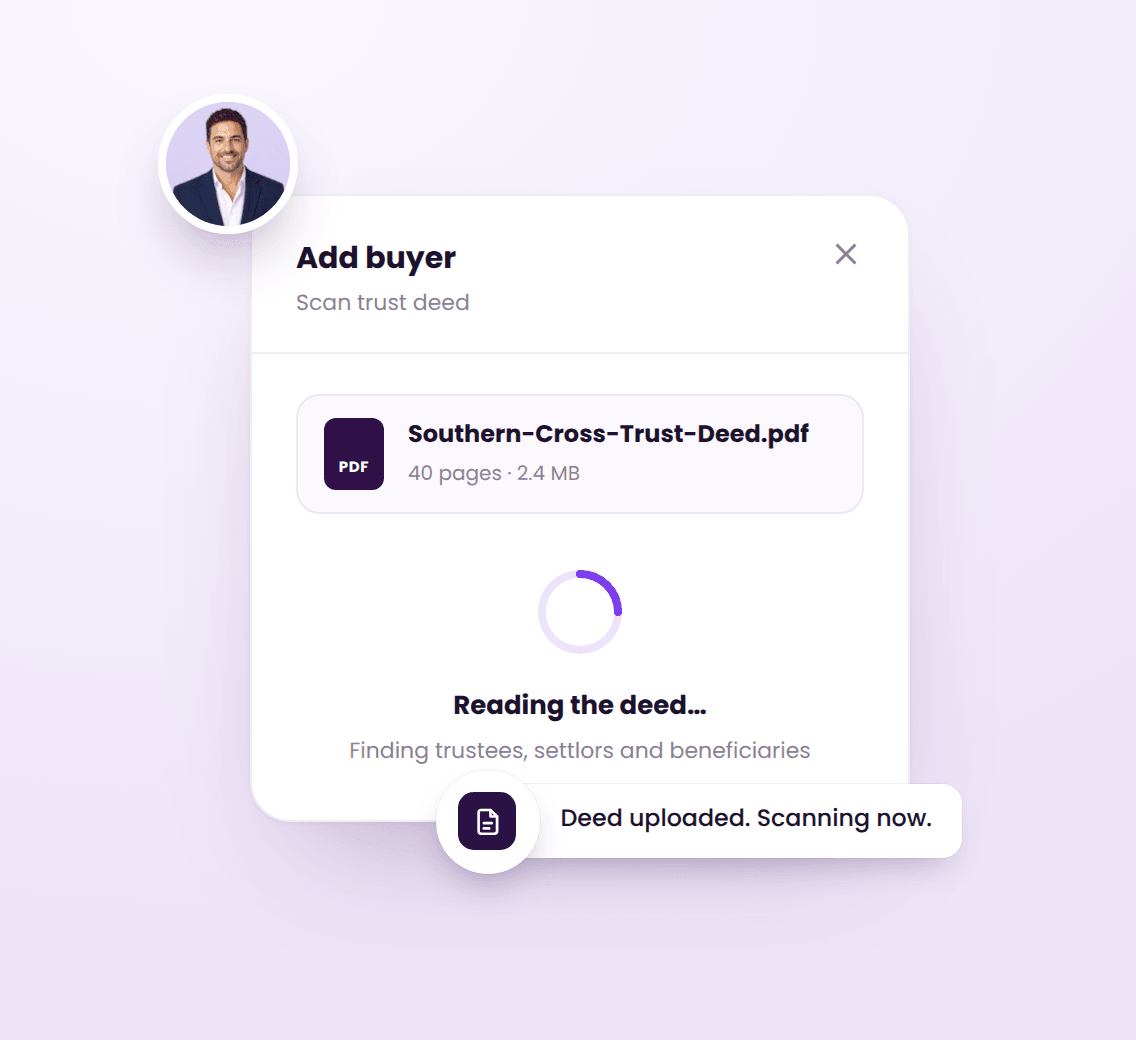 Uploading a trust deed to the AML Assured trust deed scanner.
