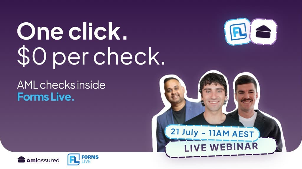 AML Assured and Forms Live webinar — AML checks inside Forms Live — 21 July 2026